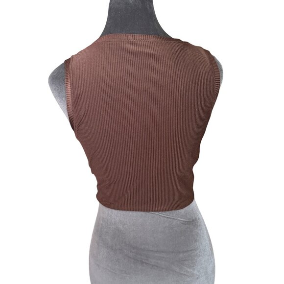 Aerie Offline Brown Ribbed Twist-Front Crop Tank Top XL - Picture 3 of 5